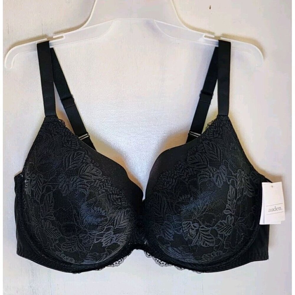 New Auden Women's Black Underwire Lightly Line Bra Adjustable Straps Size 46DDD